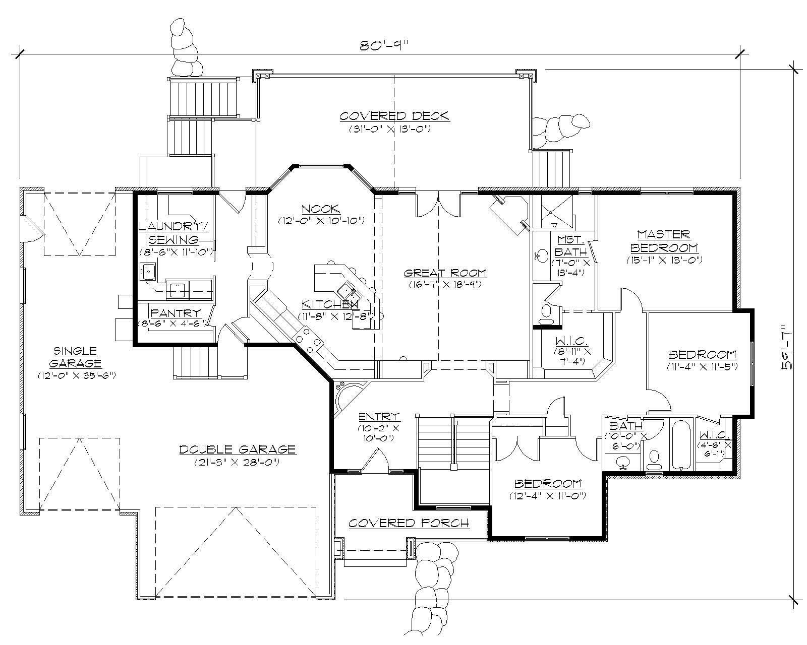 Floor Plan First Story of Ranch Plan #135-1146
