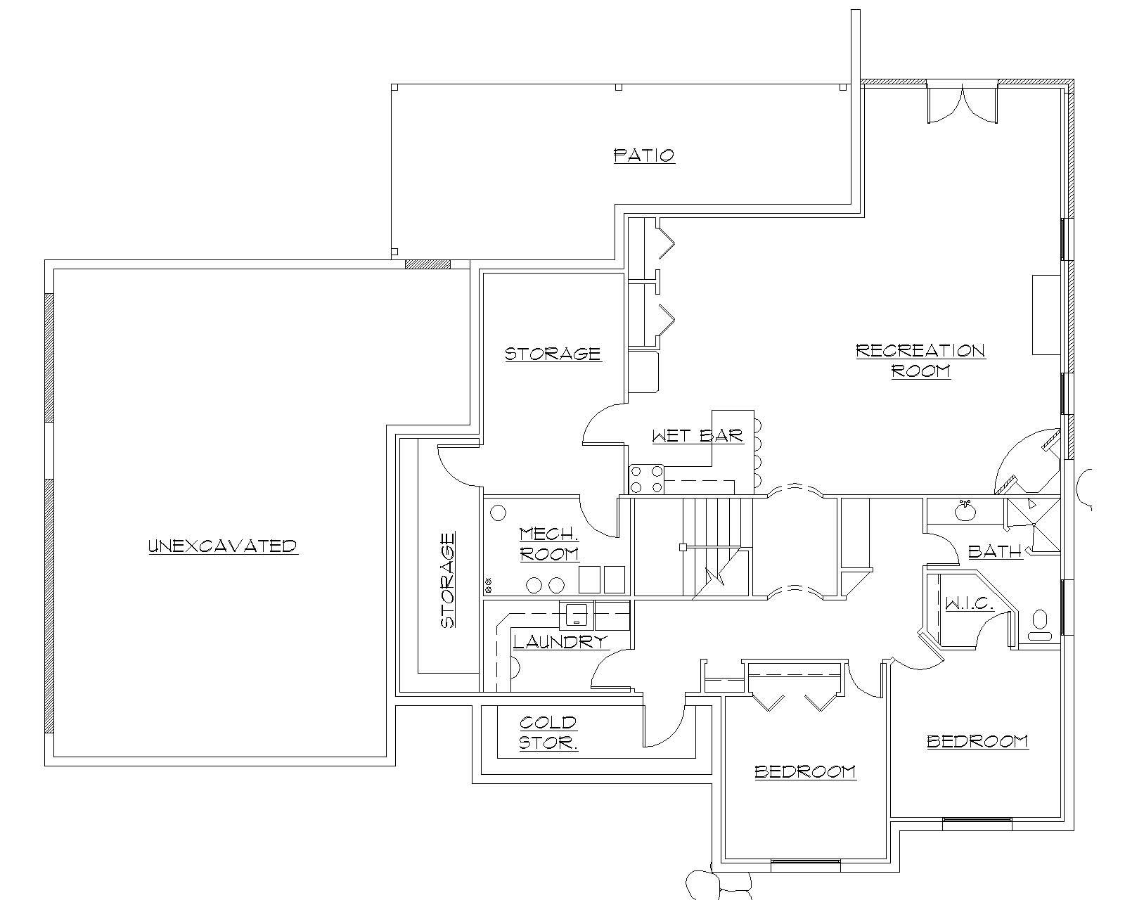 Floor Plan Basement of Ranch Plan #135-1148
