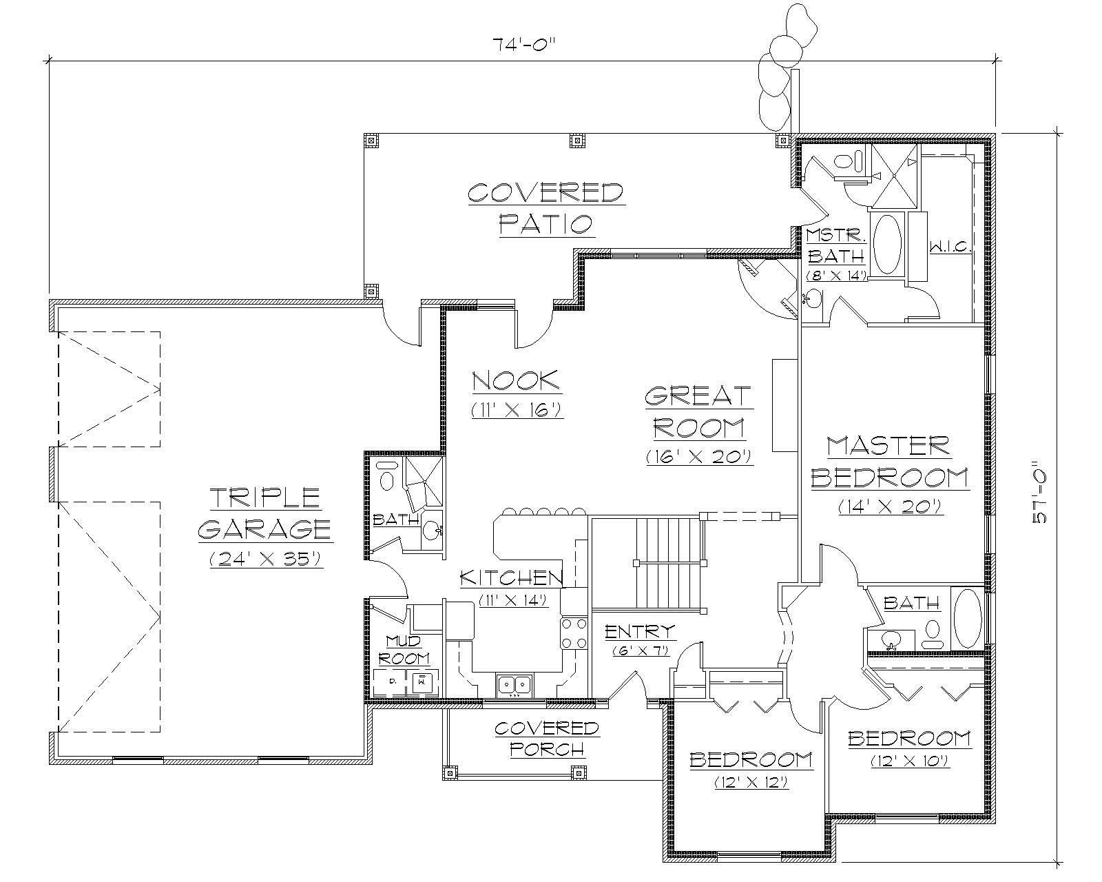 Floor Plan First Story of Ranch Plan #135-1148