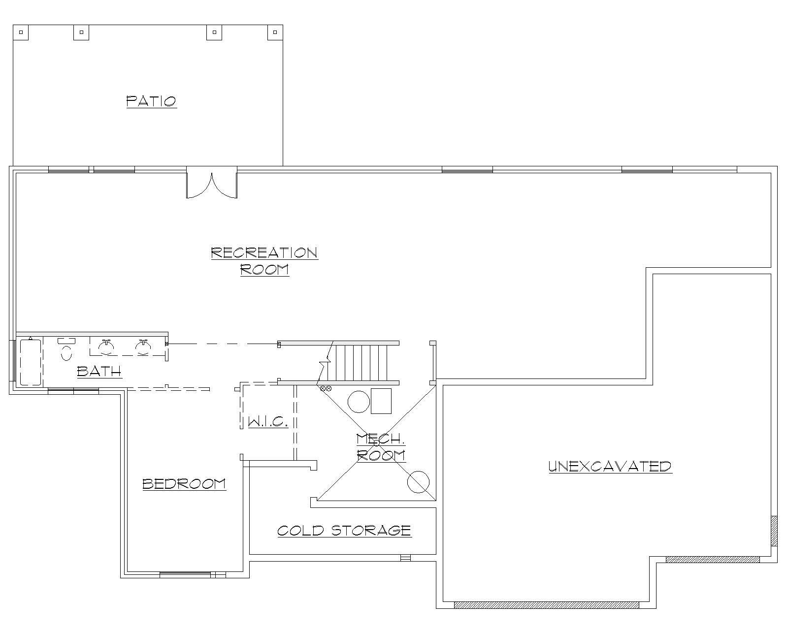Floor Plan Basement of Ranch Plan #135-1149