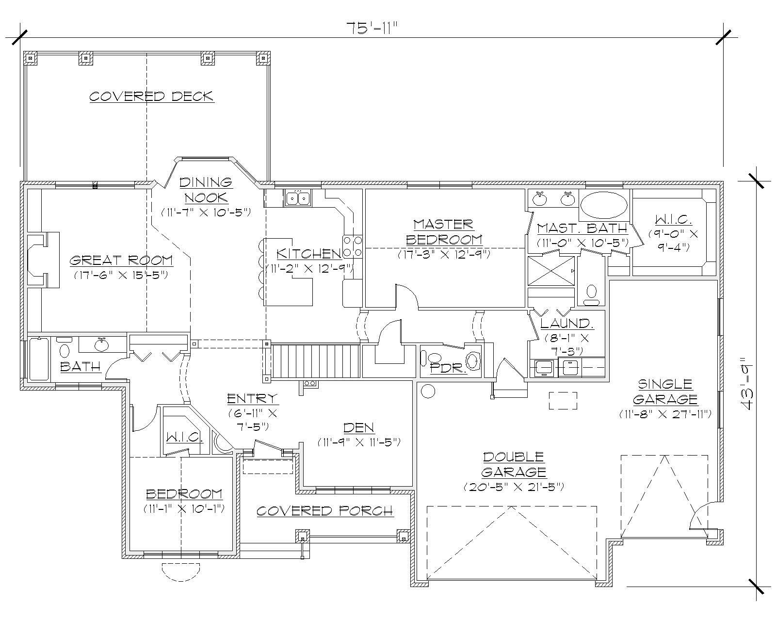 Floor Plan First Story of Ranch Plan #135-1149