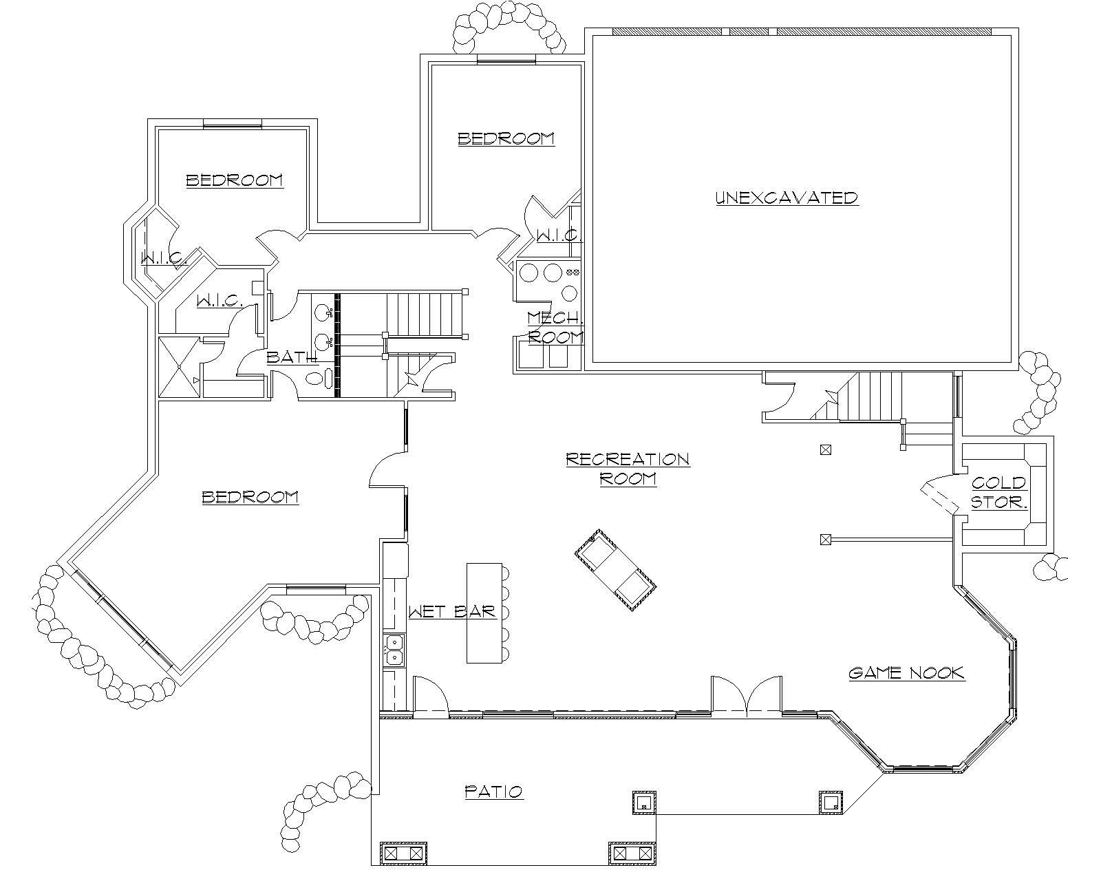 Floor Plan Basement of European Plan #135-1151