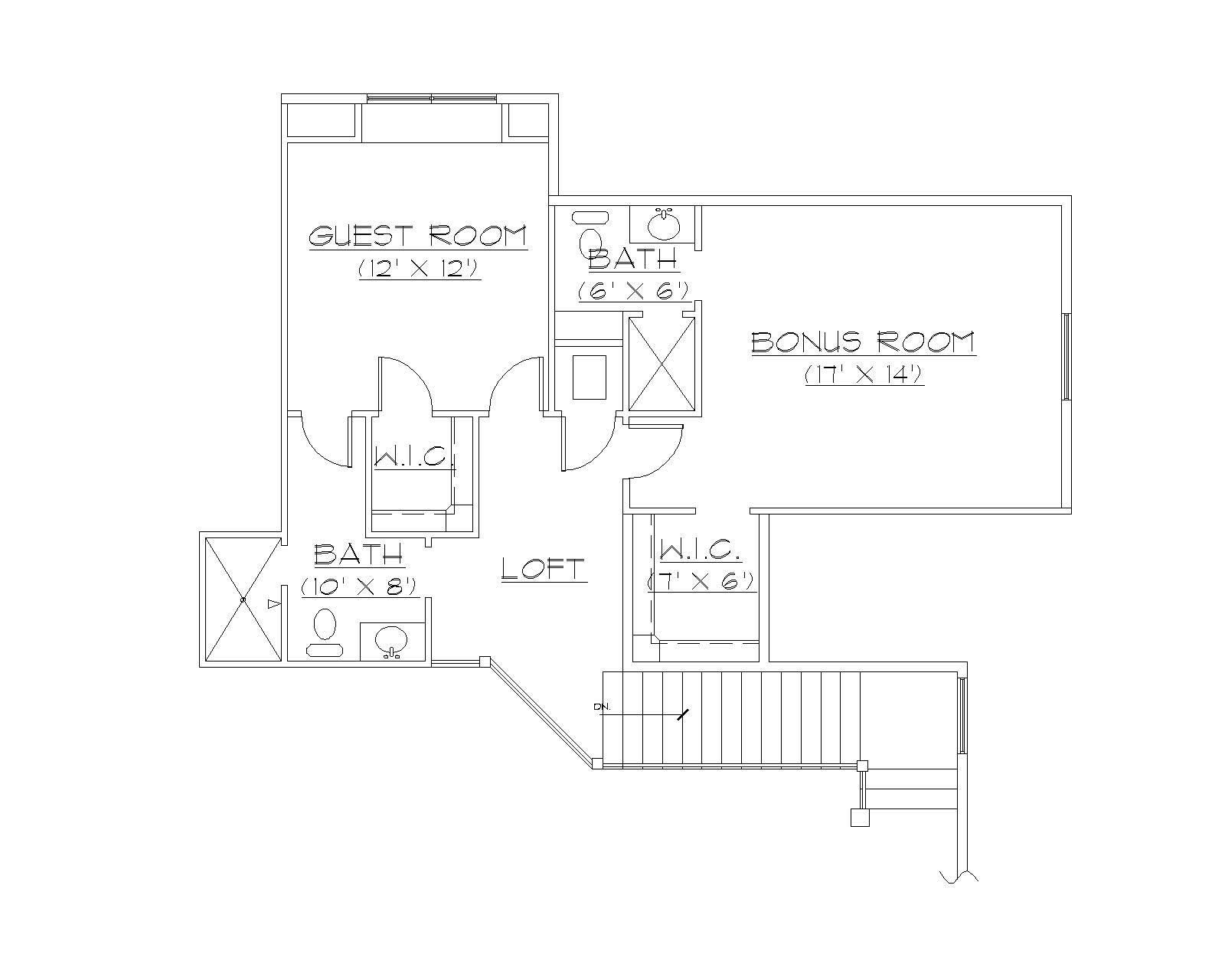 Floor Plan Second Story of European Plan #135-1151