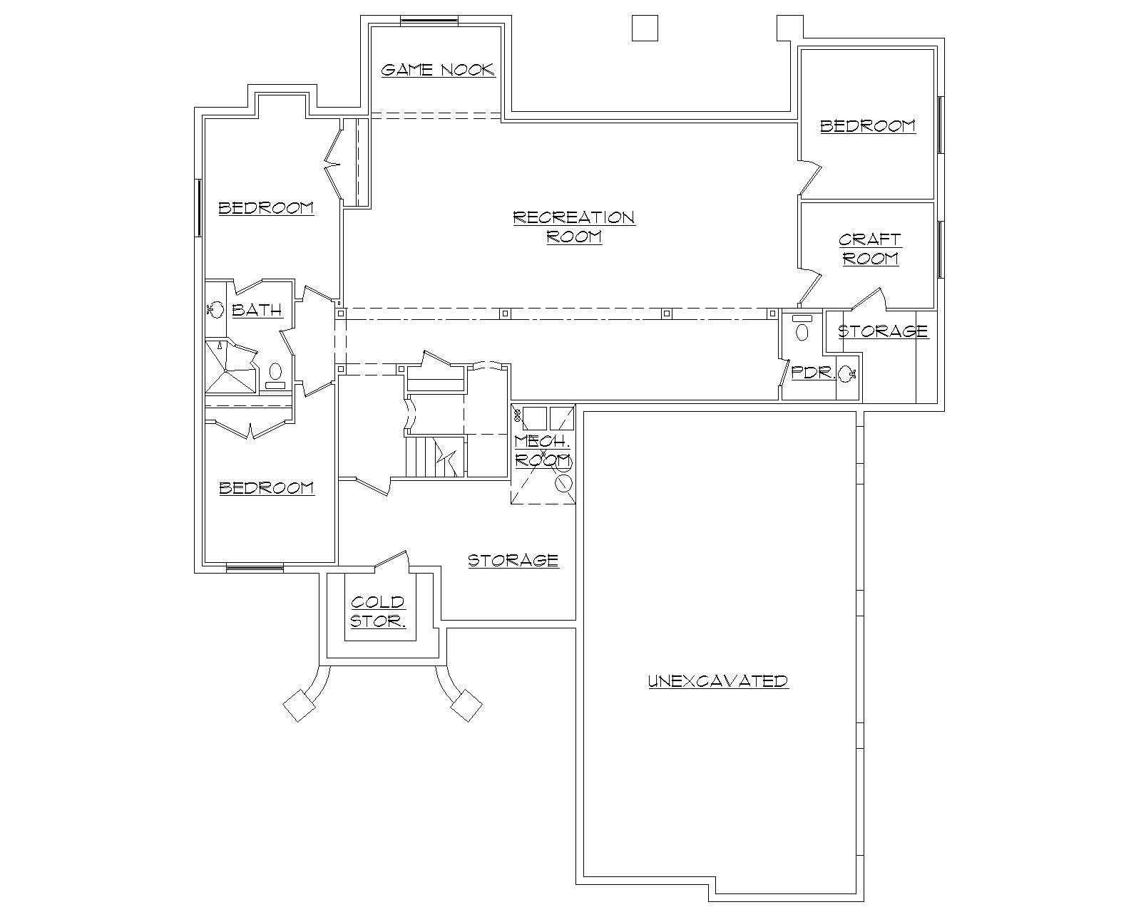 Floor Plan Basement of European Plan #135-1152