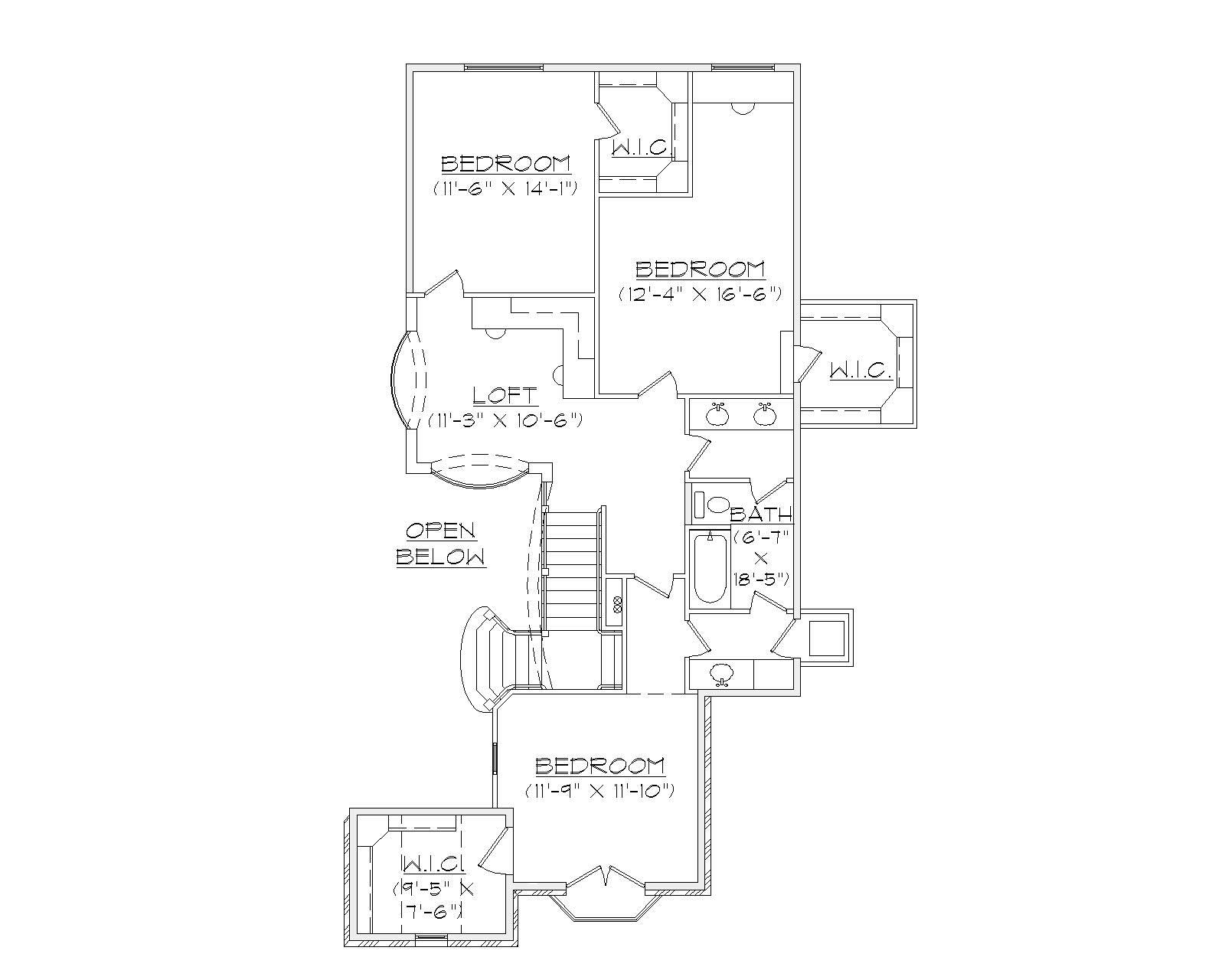 Floor Plan Second Story of European Plan #135-1152
