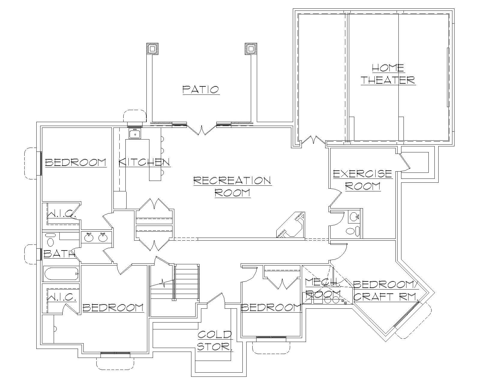 Floor Plan Basement of Ranch Plan #135-1153