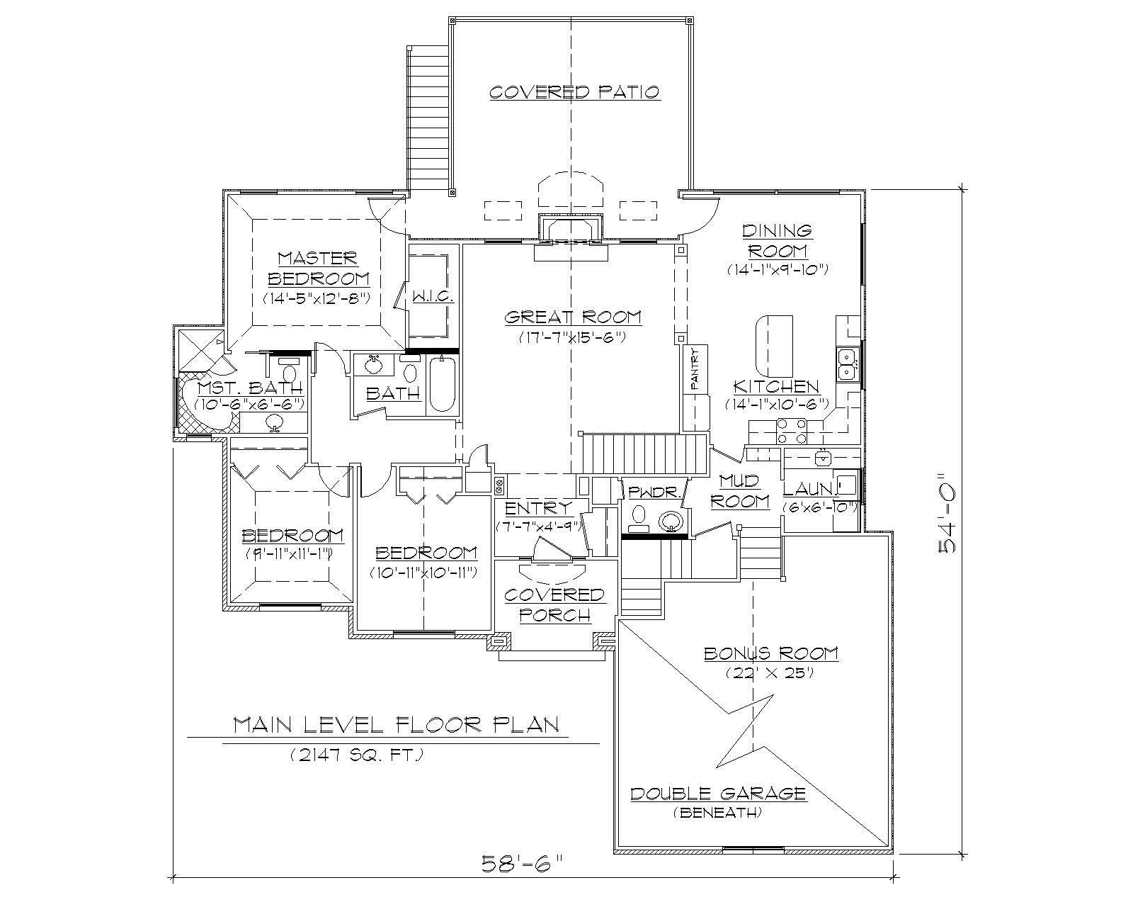Floor Plan First Story of Ranch Plan #135-1157