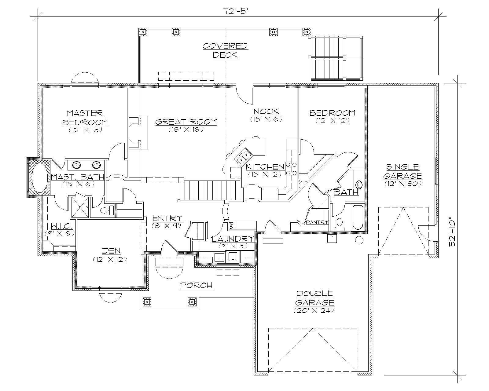 Floor Plan First Story of Ranch Plan #135-1162