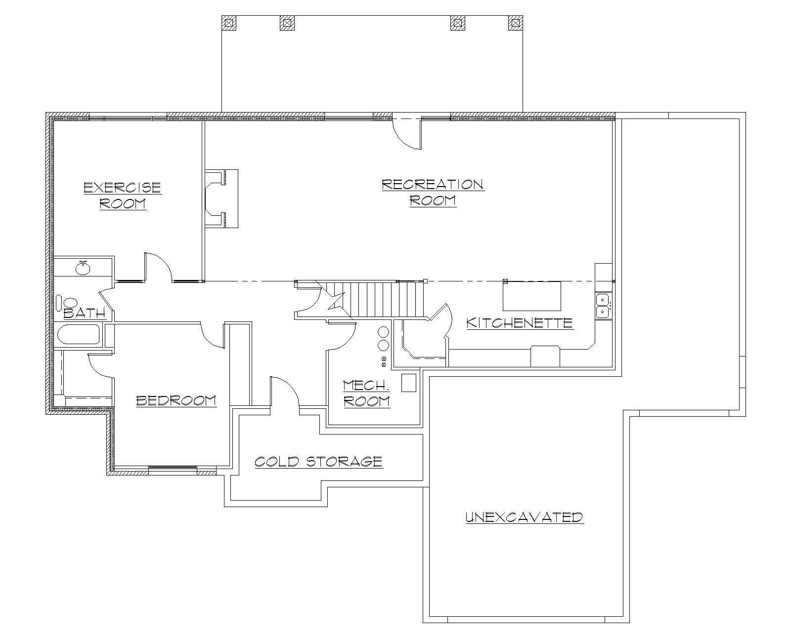 Floor Plan Basement of Ranch Plan #135-1162
