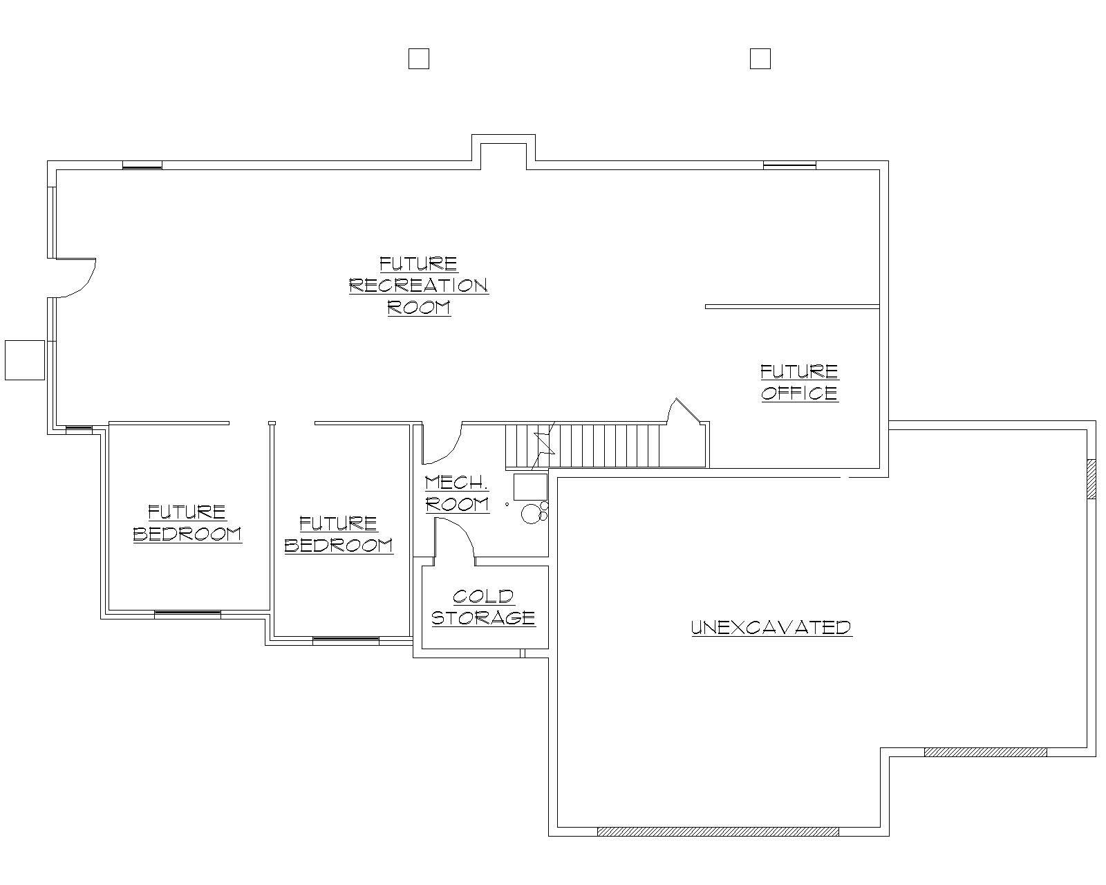 Floor Plan Basement of Ranch Plan #135-1163