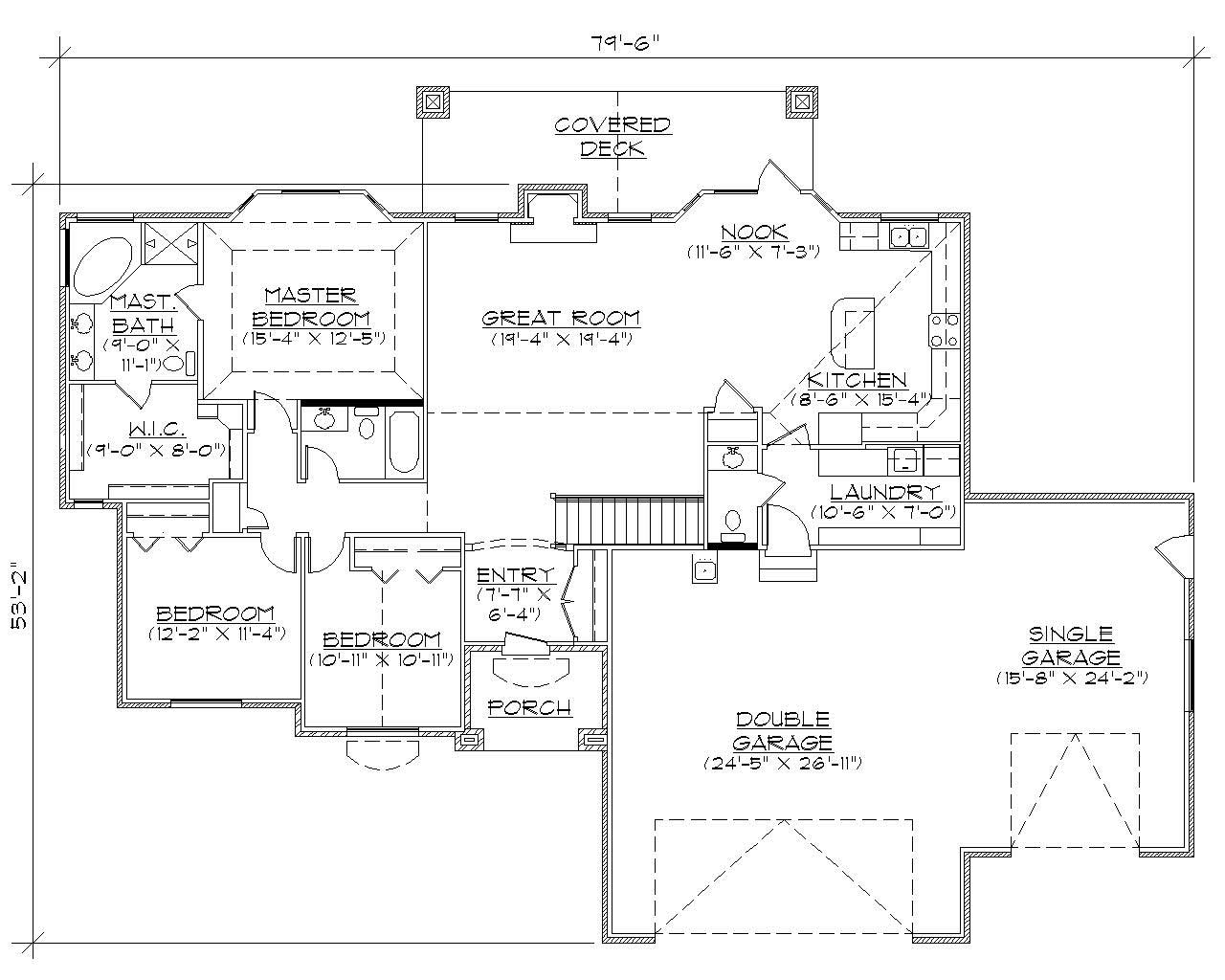 Floor Plan First Story of Ranch Plan #135-1163