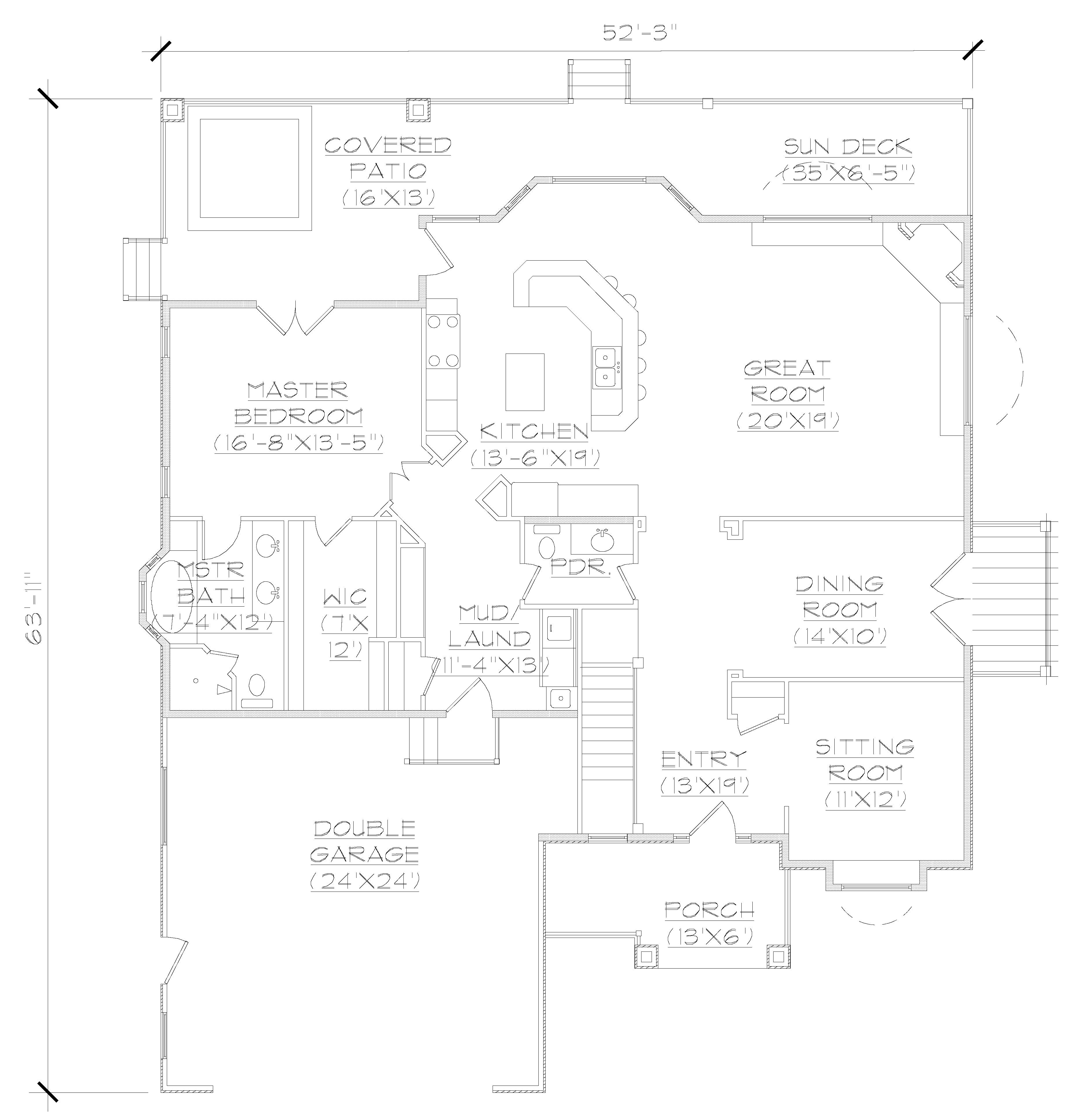 Floor Plan First Story of Country Plan #135-1164