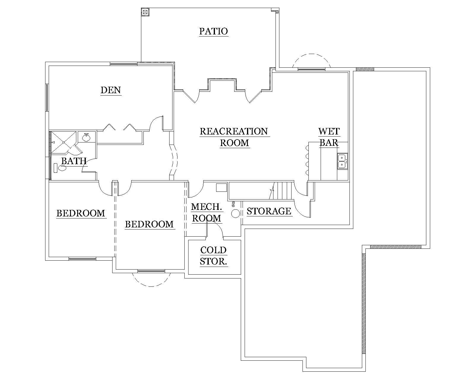 Floor Plan Basement of Ranch Plan #135-1166