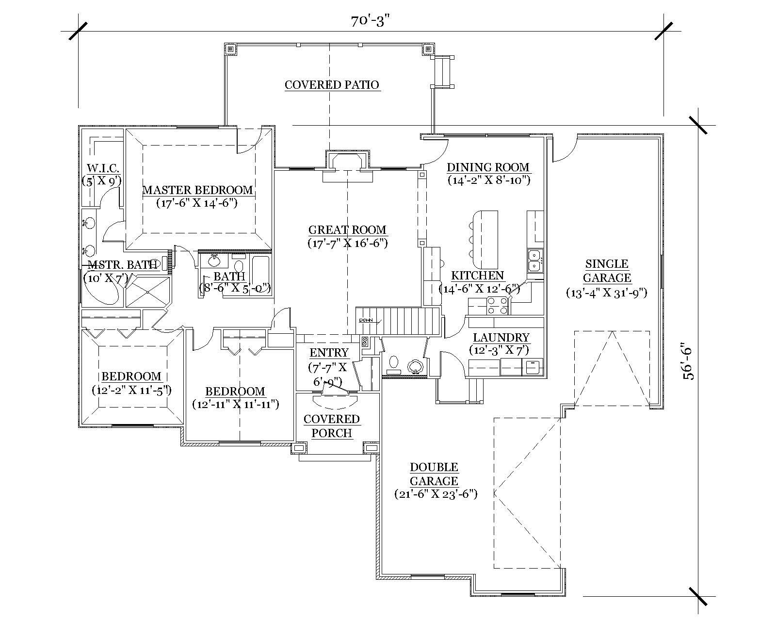 Floor Plan First Story of Ranch Plan #135-1166