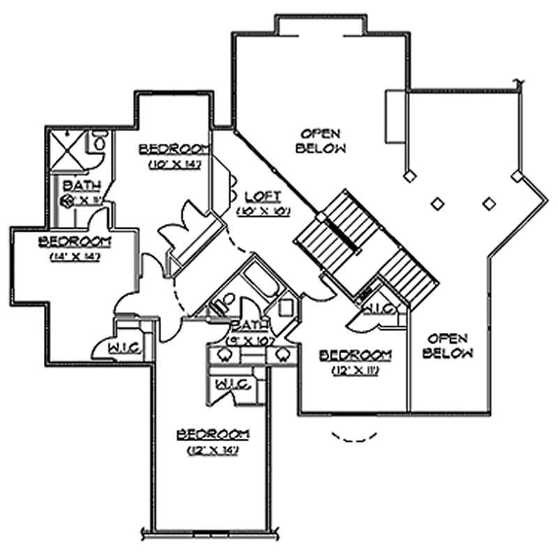 Floor Plan Second Story of European Plan #135-1171