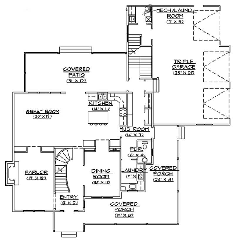 Floor Plan First Story of Country Plan #135-1176