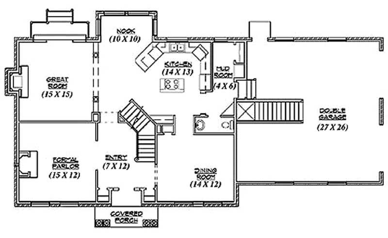 Floor Plan First Story of Country Plan #135-1178