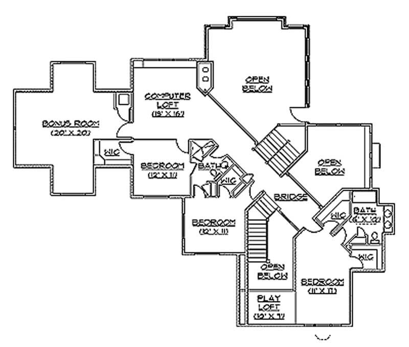 Floor Plan Second Story of European Plan #135-1184
