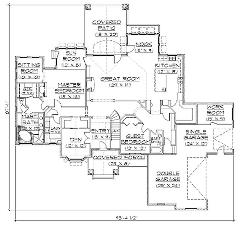 Floor Plan First Story of European Plan #135-1192