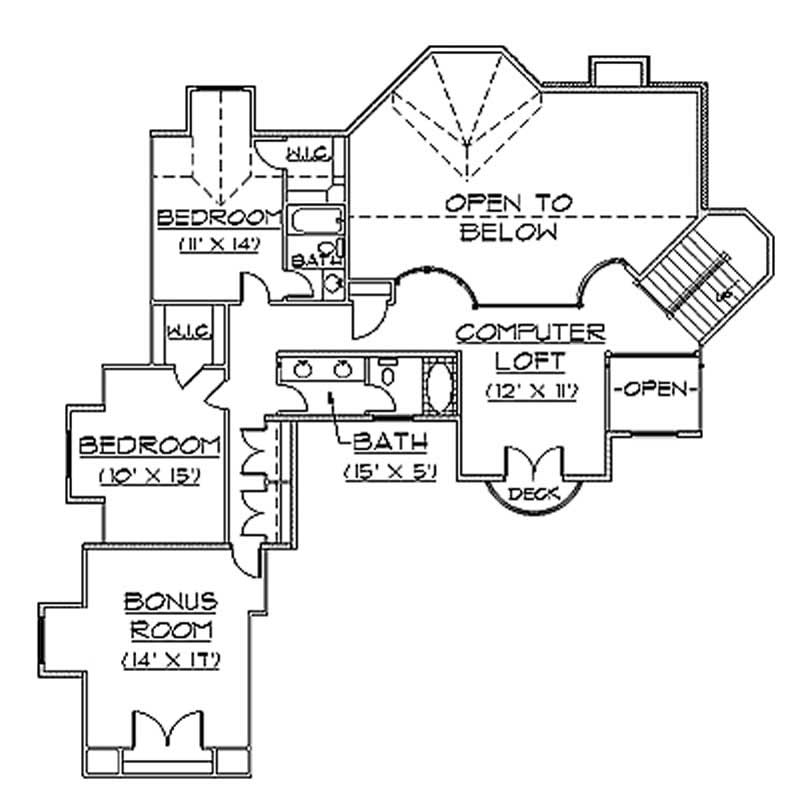 Floor Plan Second Story of European Plan #135-1195