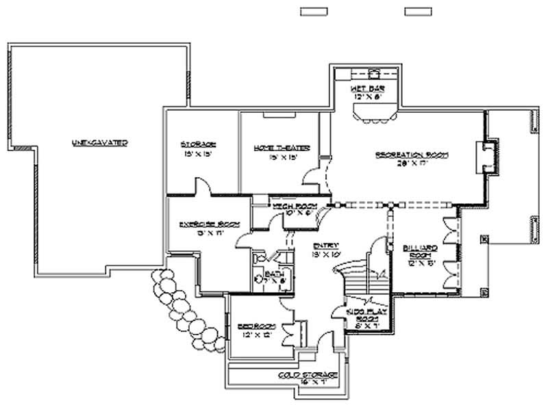 Floor Plan Basement of European Plan #135-1196