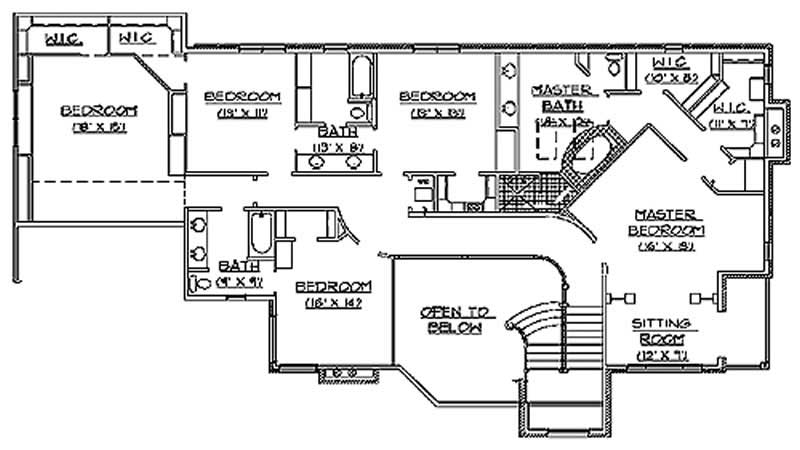 Floor Plan Second Story of European Plan #135-1196