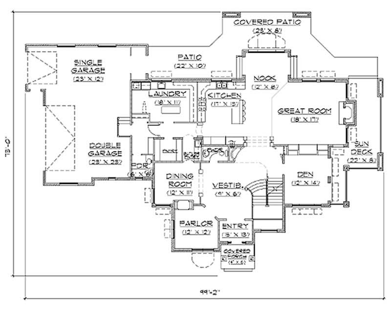Floor Plan First Story of European Plan #135-1197