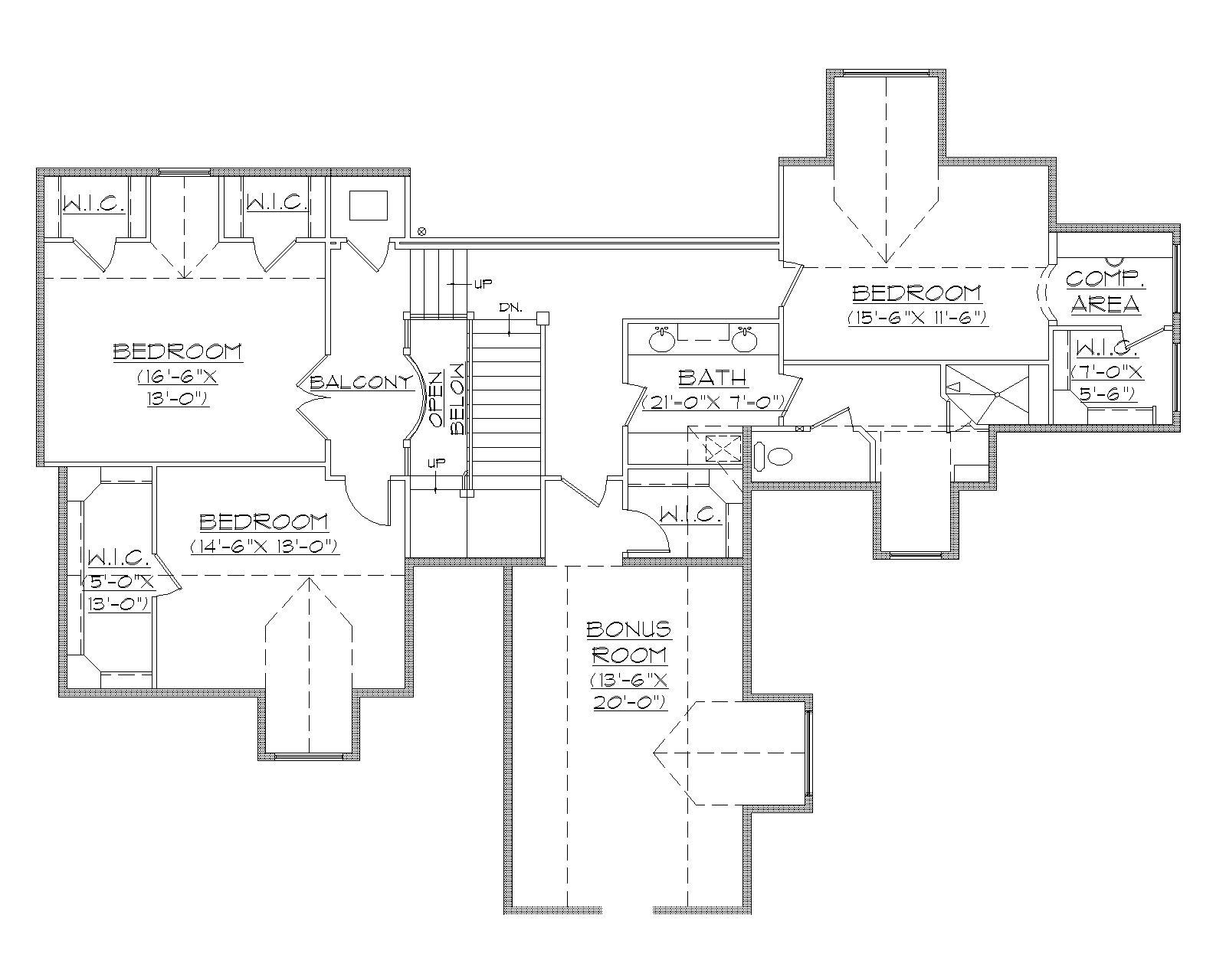 Floor Plan Second Story of European Plan #135-1198