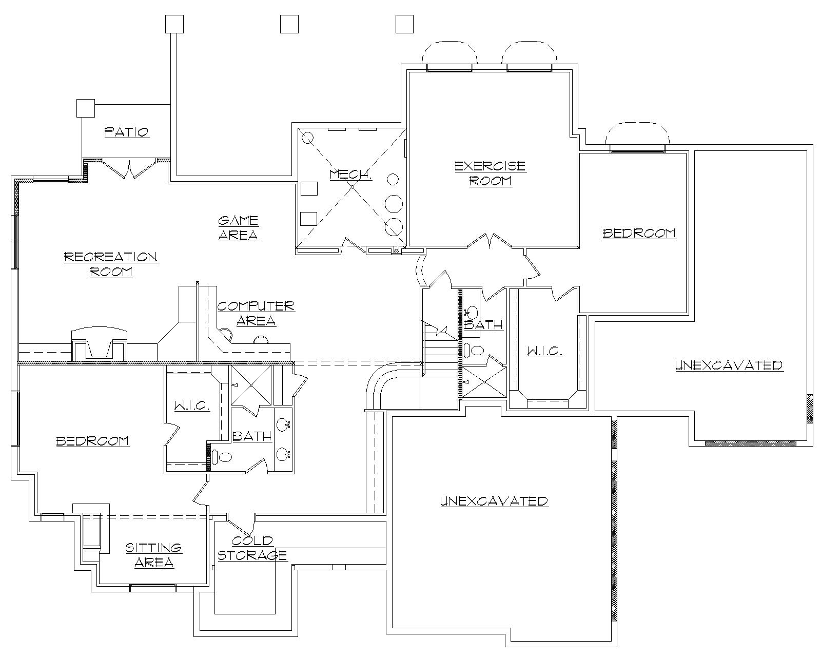 Floor Plan Basement of European Plan #135-1198