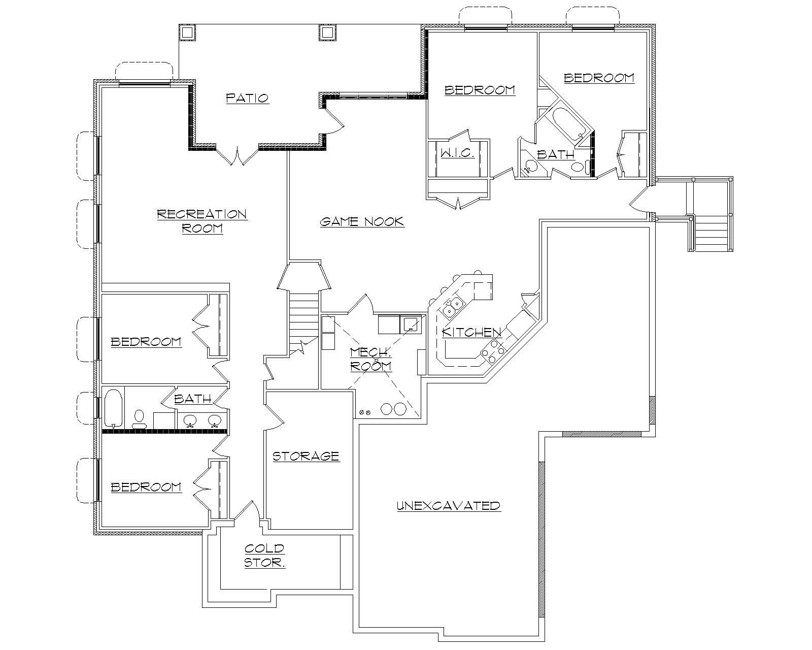 Floor Plan Basement of European Plan #135-1199