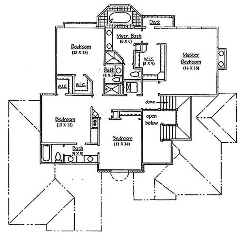 Floor Plan Second Story of European Plan #135-1203