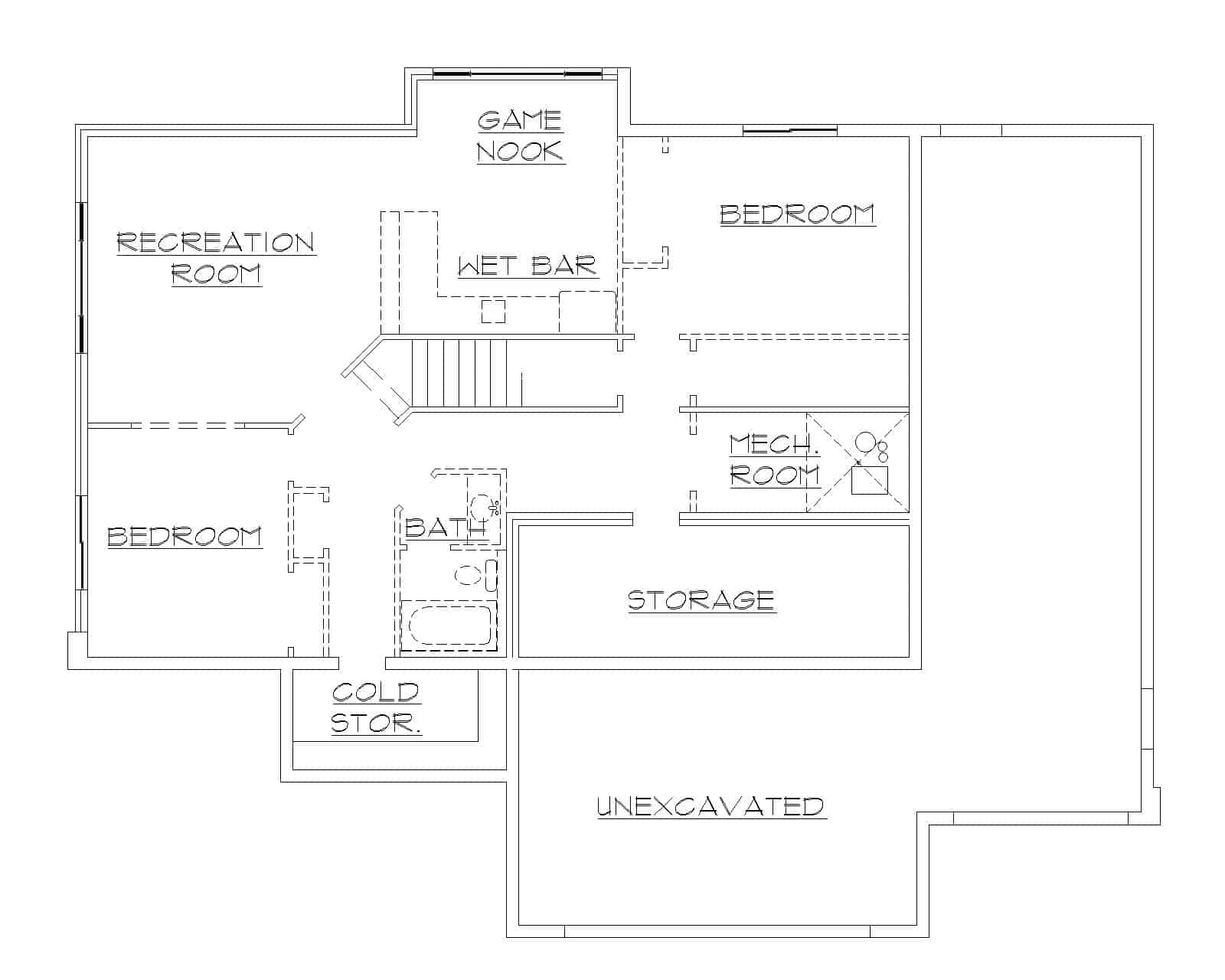 Floor Plan Basement of Country Plan #135-1206
