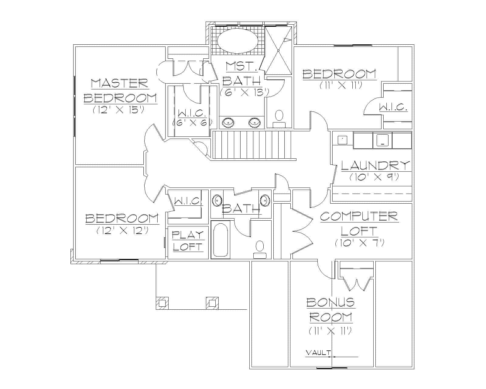 Floor Plan Upper Level of Country Plan #135-1206