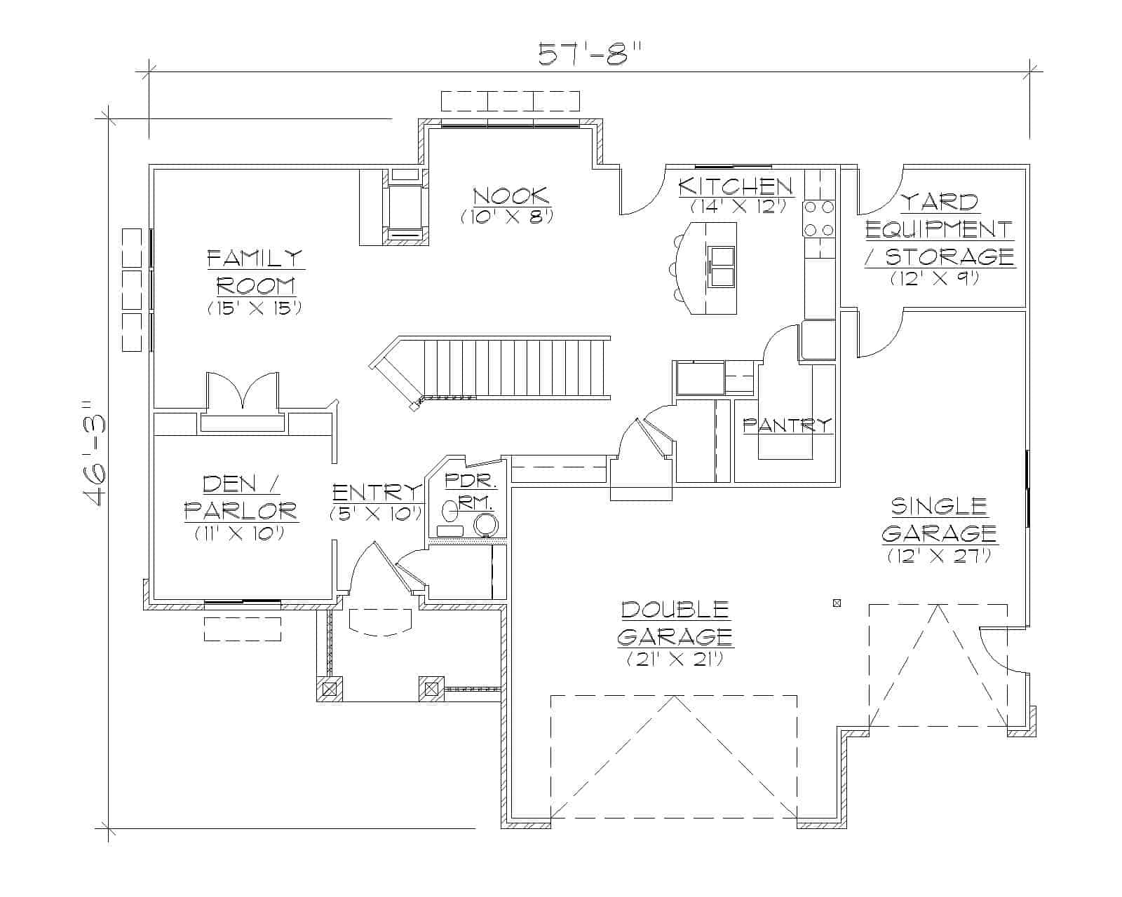 Floor Plan Main Level of Country Plan #135-1206