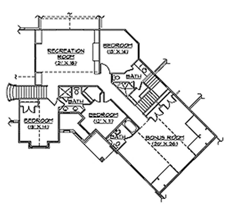 Floor Plan Second Story of European Plan #135-1207