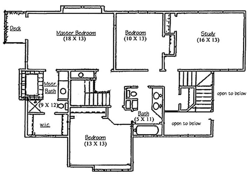 Floor Plan Second Story of European Plan #135-1208