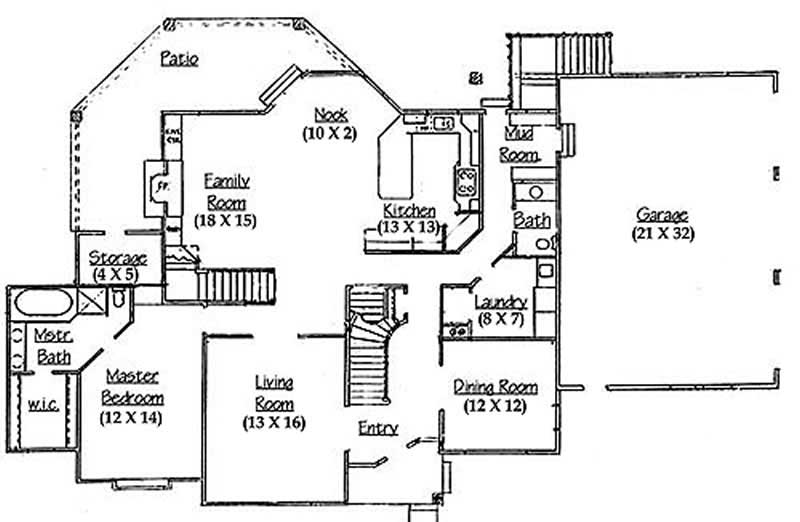 Floor Plan First Story of European Plan #135-1214