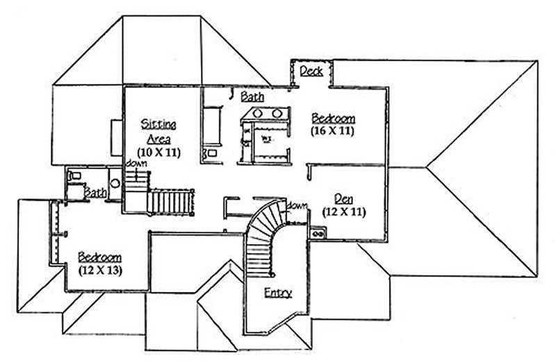 Floor Plan Second Story of European Plan #135-1214