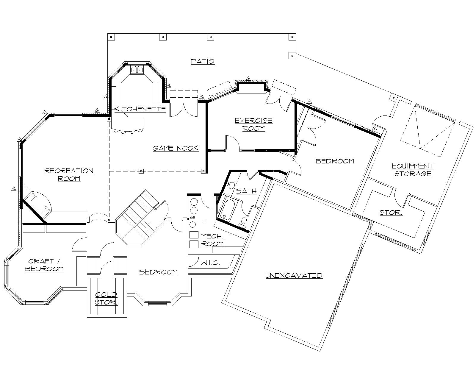 Floor Plan Basement of European Plan #135-1216