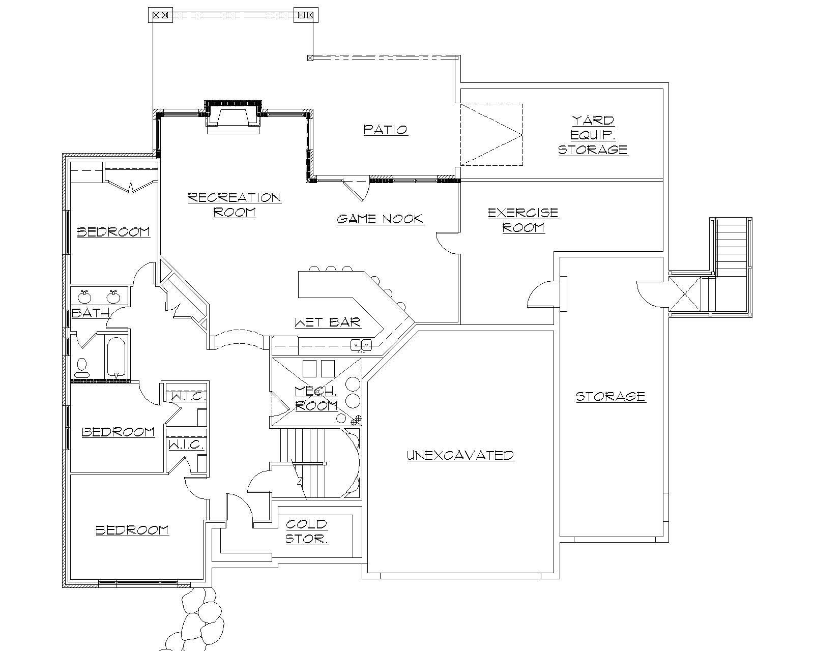 Floor Plan Basement of Country Plan #135-1218