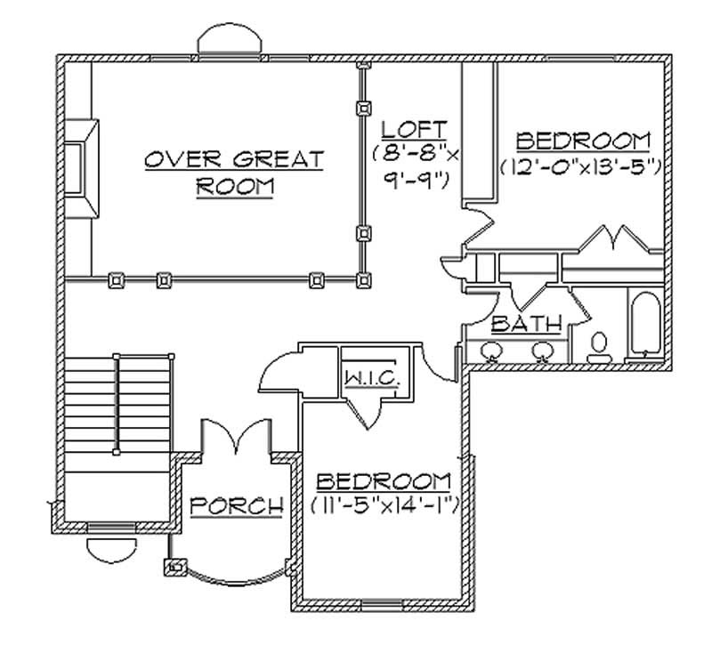 Floor Plan Second Story of European Plan #135-1221