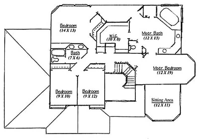 Floor Plan Second Story of European Plan #135-1223