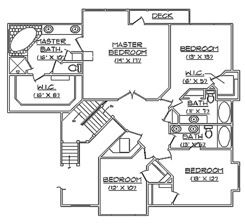 Floor Plan Second Story of European Plan #135-1224