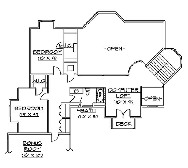Floor Plan Second Story of European Plan #135-1227