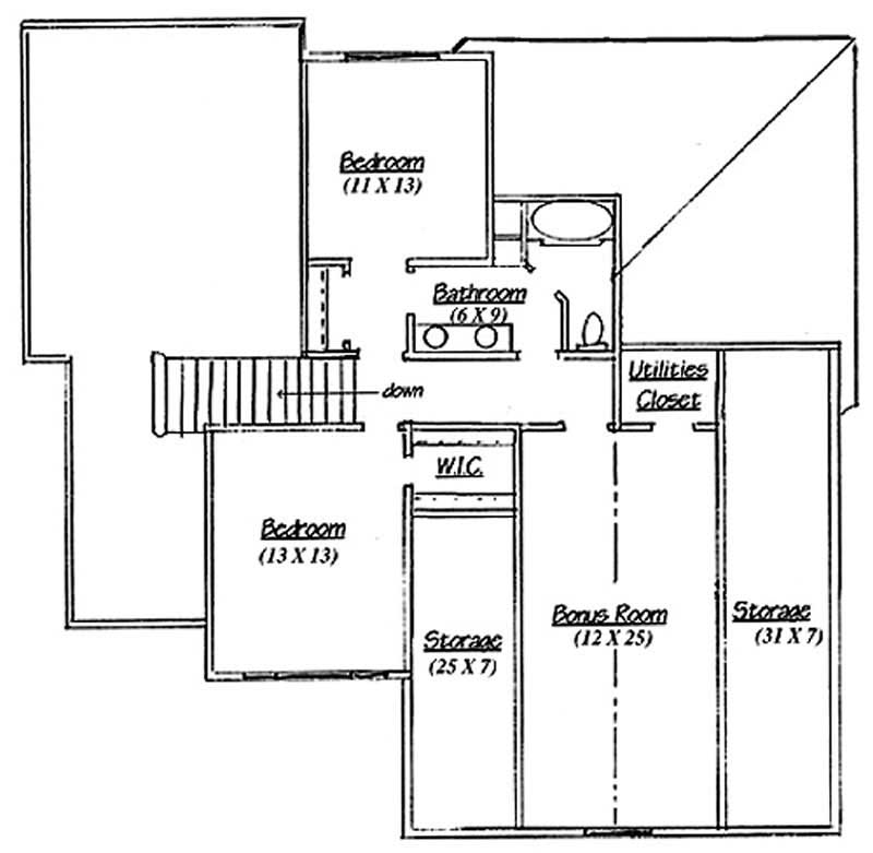Floor Plan Second Story of European Plan #135-1229