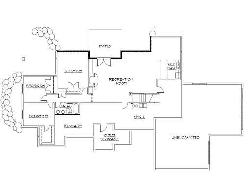 Floor Plan Basement of European Plan #135-1237