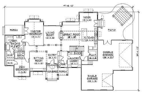Floor Plan First Story of European Plan #135-1237
