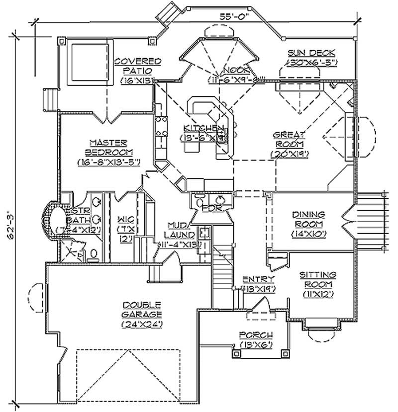Floor Plan First Story of European Plan #135-1238