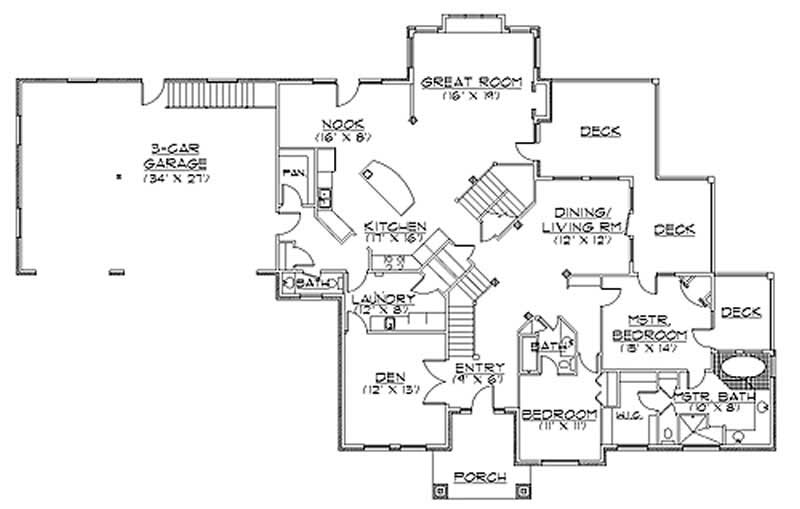 Floor Plan Second Story of European Plan #135-1242