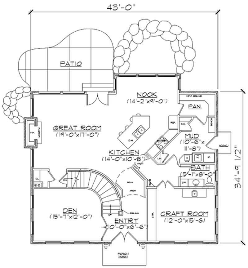 Floor Plan First Story of Colonial Plan #135-1244